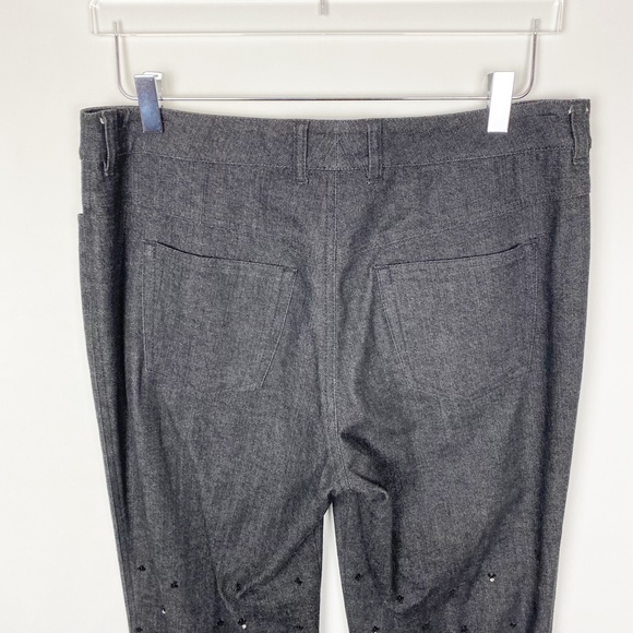 Escada Embroidered Beaded Black Denim Wide Leg Pant 42 - Picture 5 of 10